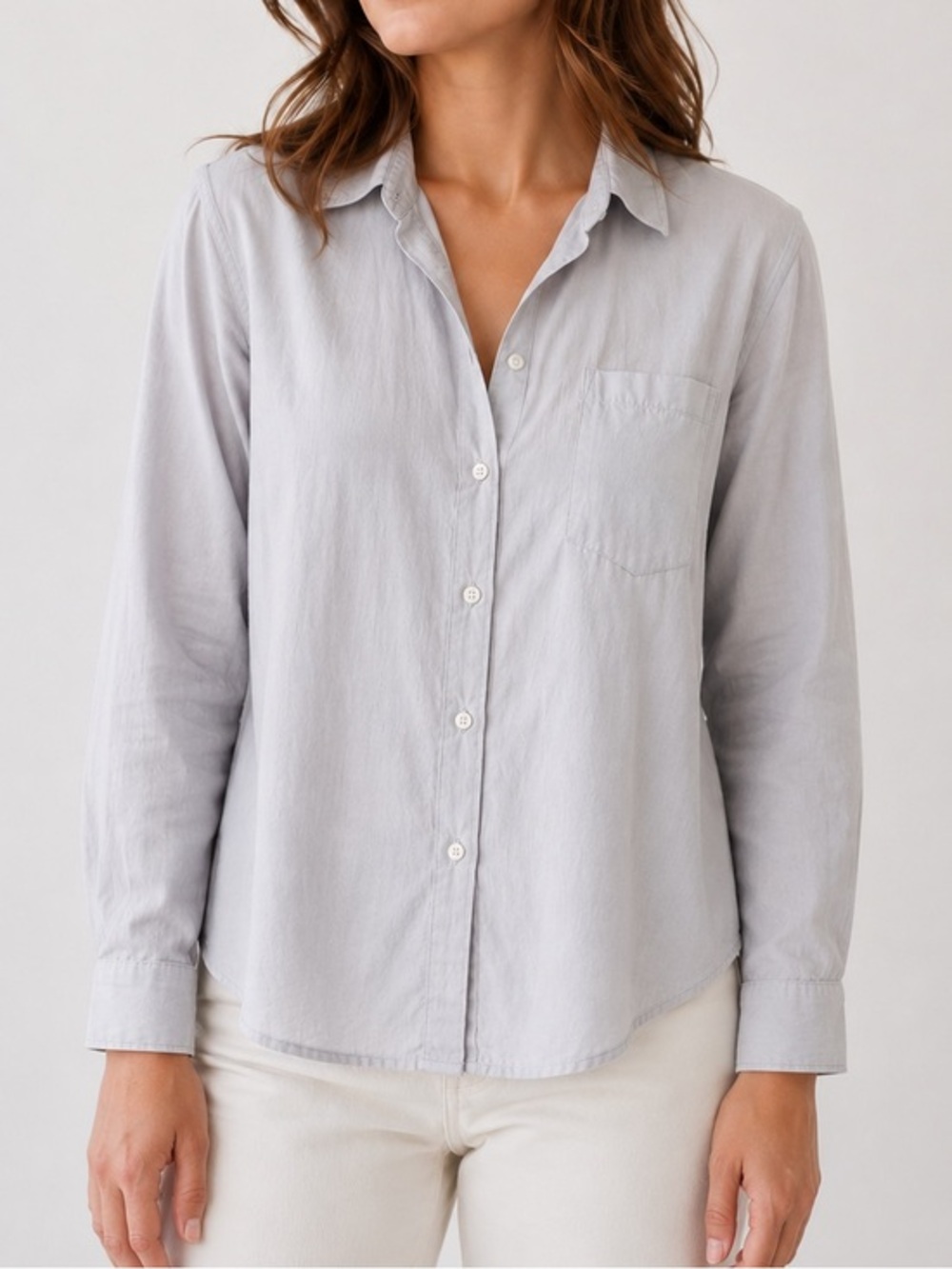 Frank & Eileen Barry Light Gray Button Down Long Sleeve Shirt Cotton Blouse